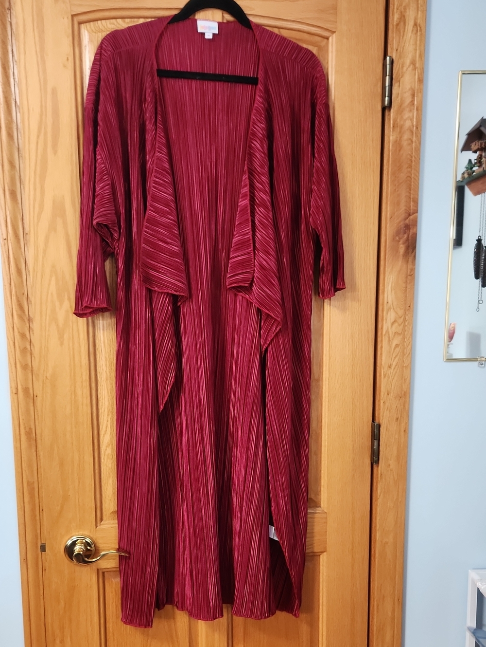 LuLaRoe Pleated Open-Front Maxi Cardigan - Wine